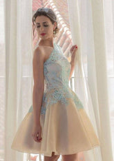 One-Shoulder Short/Mini Tulle Cocktail Dress Ball Gown With Lace