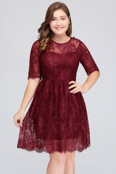 Plus size Jewel Burgundy Affordable Bridesmaid Dress with Short Sleeves