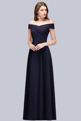 Popular Off-the-Shoulder Ruffle Navy Bridesmaid Dresses Online