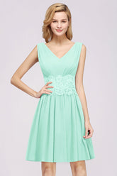 Pretty V-Neck Short Sleeveless Lace Bridesmaid Dresses Online