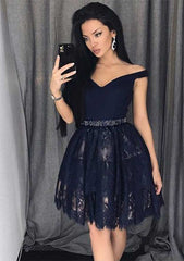 Princess Off-the-Shoulder Sleeveless Lace Homecoming Dress with Beading