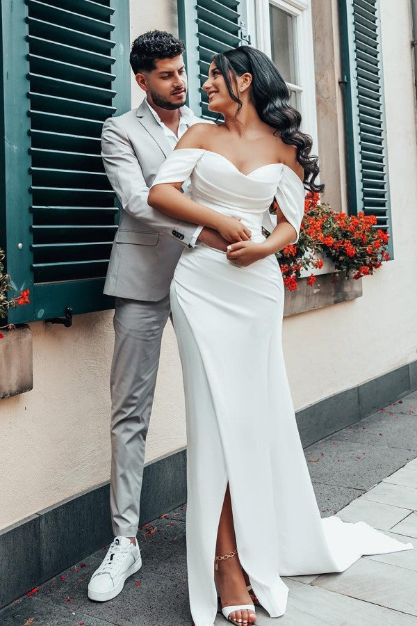Pure White Wedding Dress Off-the-Shoulder Mermaid – Newinlook