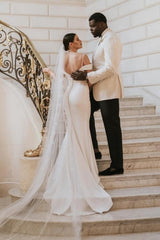 Romantic Spaghetti Strap Cap Sleeve Mermaid Satin Wedding Gown