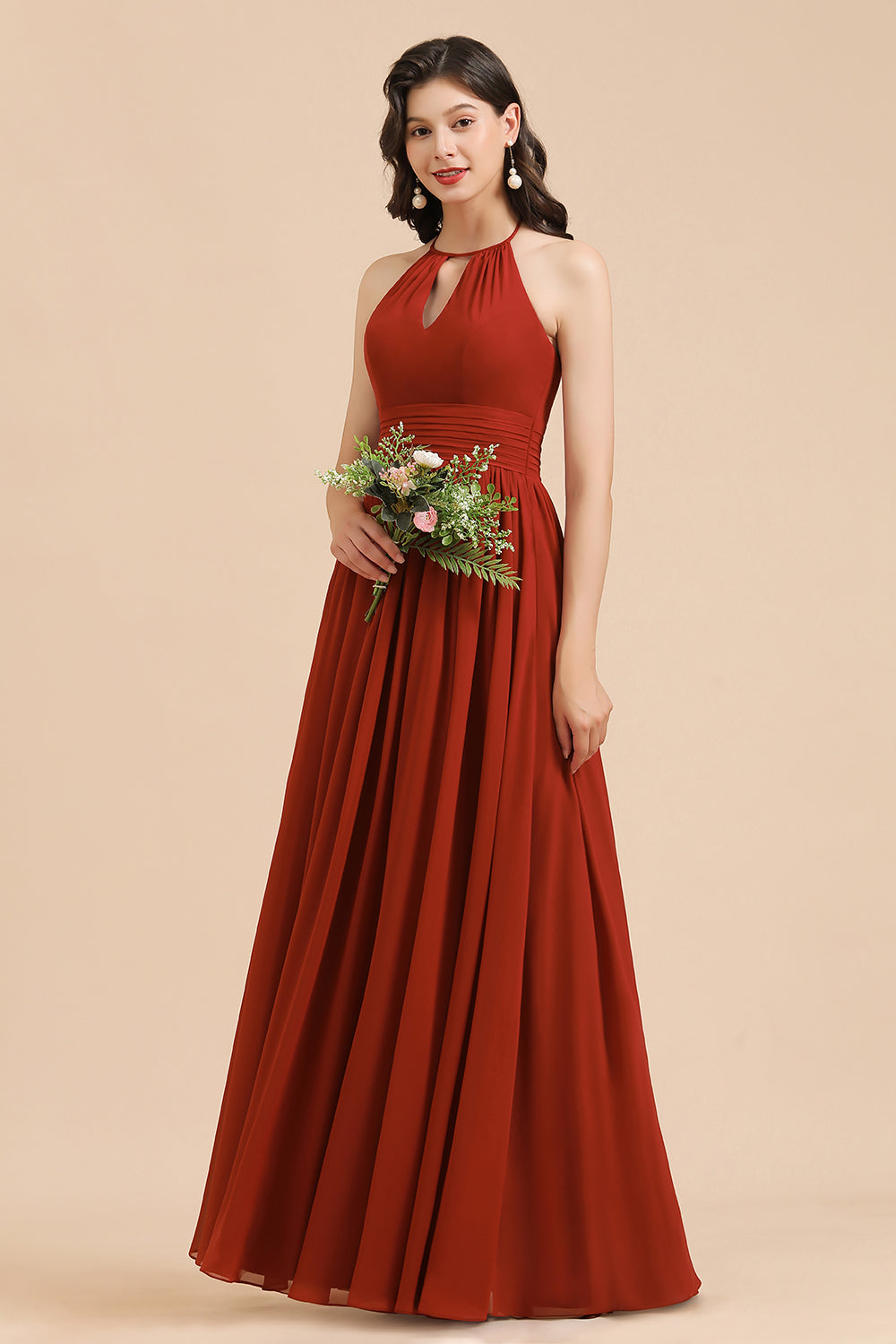 Rust Halter Long Chiffon Bridesmaid Dresses On Sale Newinlook Rust Halter Long Chiffon Bridesmaid Dresses On Sale Newinlook