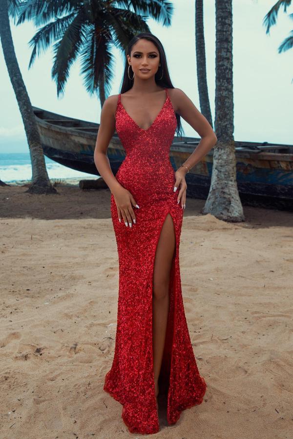 Sequins Red Mermaid Prom Dress Split Sleeveless Newinlook Sequins Red Mermaid Prom Dress Split Sleeveless Newinlook