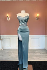 Charming Mermaid Strapless Beadings Split Front Prom Dress WithSequined