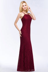 Sexy Mermaid Lace Long Burgundy Bridesmaid Dresses with Crisscross Back