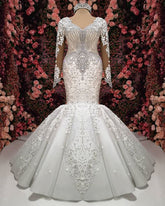 Sexy V-neck Longsleeves Lace Wedding Dresses With Appliques White Mermaid Bridal Gowns Online