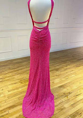 Sheath/Column Halter Sleeveless Sweep Train Velvet Sequins Prom Dress/Evening Dress With Split