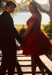 Short/Mini Homecoming Dress with Beaded A-Line Off-the-Shoulder Lace Tulle