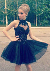 Short/Mini Tulle Cocktail Dress Ball Gown with Lace High-Neck
