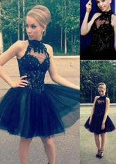Short/Mini Tulle Cocktail Dress Ball Gown with Lace High-Neck