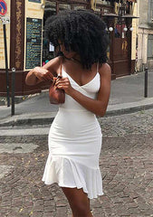 Short/Mini Elastic Satin Stretch Crepe Homecoming Dress with Sheath/Column V-Neck Sleeveless