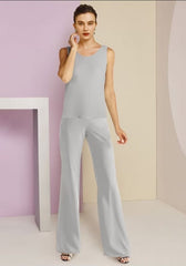 Simple Jewel Neck Long Sleeves Two-Piece Chiffon Dress for Mother of the Bride