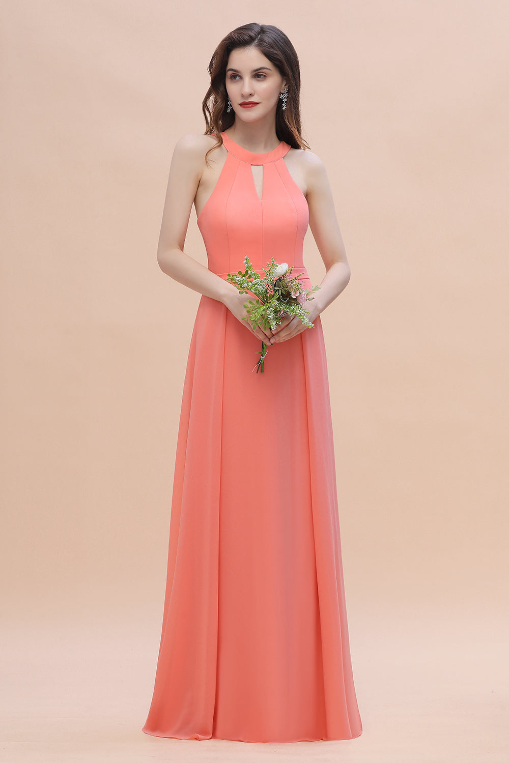 Simple Jewel Sleeveless Coral Chiffon Bridesmaid Dresses Newinlook Simple Jewel Sleeveless Coral Chiffon Bridesmaid Dresses Newinlook
