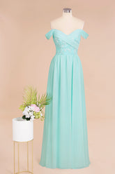 Simple Off-the-shoulder Long Affordable Bridesmaid Dress With Appliques