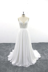Spaghetti Strap Lace Chiffon A-line Wedding Dress On Sale