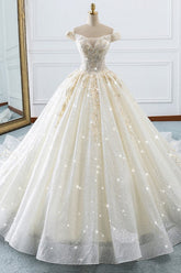 Sparkly Sequined Off-the-Shoulder Wedding Dress Ball Gown Sweetheart Appliques Bridal Gowns Online
