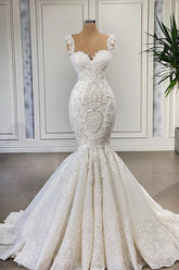 Straps Lace Wedding Dress Mermaid Sleeveless Online