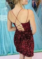 Stunning Sequined Sheath/Column V Neck Sleeveless Homecoming Dress