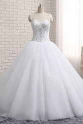 Stunning White Tulle Lace Wedding Dress Strapless Sweetheart Beadings Bridal Gowns with Appliques