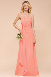 Stylish Sweetheart Ruffle Affordable Coral Chiffon Bridesmaid Dresses Online