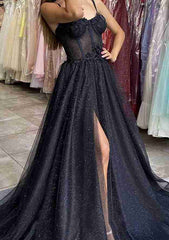 Sweetheart A-Line Straps Glitter Prom Dress/Evening Dress With Appliqued