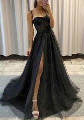 Sweetheart A-Line Straps Glitter Prom Dress/Evening Dress With Appliqued