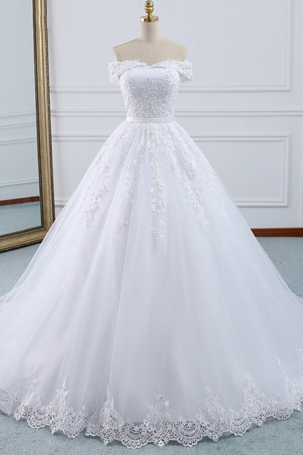 Unique Off the Shoulder Appliques Lace Wedding Dress Ball Gown White A Newinlook Unique Off the Shoulder Appliques Lace Wedding Dress Ball Gown White A Newinlook