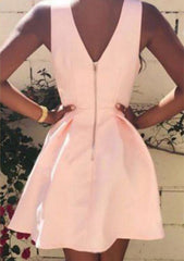 V-Neck Zipper Homecoming Dress with Satin Short A-Line Princess Sleeveless