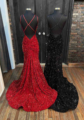 Velvet Sequins Trumpet/Mermaid V-Neck Court Train Prom Dress/Evening Dress with Pleated Sleeveless