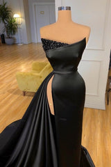Vintage Long Black Sleeveless Evening Dresses Prom Gowns With Stylish Slit
