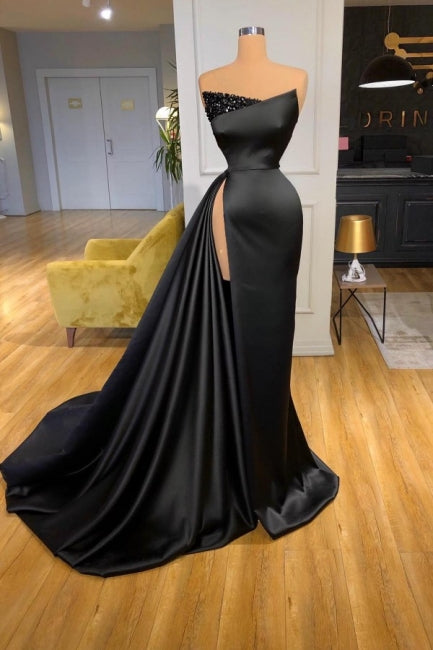 Vintage Long Black Sleeveless Evening Dresses Prom Gowns With Stylish Slit