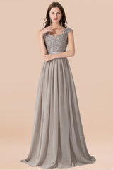 Vintage Silver Sleeveless Long Bridesmaid Dress With Appliques
