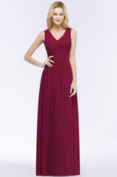 Vintage Sleeveless Pleated Burgundy Chiffon Bridesmaid Dresses Affordable