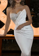 Vintage Strapless Mermaid Satin Wedding Dress with Sequined Sleeveless Design