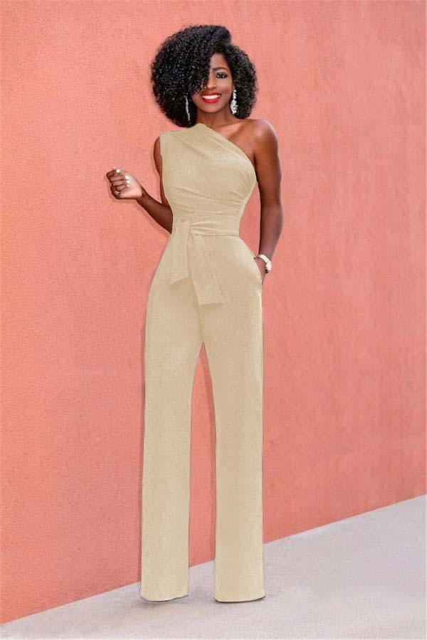 Newinlook Concise Black One-Shoulder Daily Women's Jump Suit