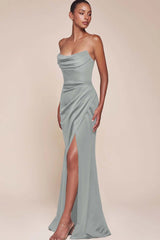 Strapless Sleeveless High Split Long Formal Dress With Pleated