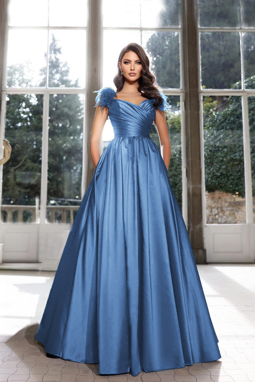 Tassel Sleeveless Straps A Line Long Formal Dress Pleated Dark Navy