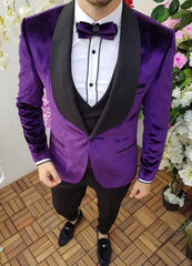 Newinlook Classic Purple Black Shawl Lapel Blazer Wedding Velvet Smoking Tuxedos for Men