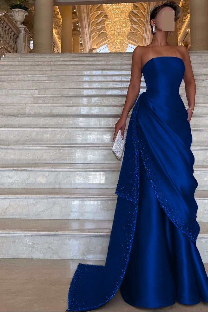 Chic Strapless Sleeveless Long Formal Dress With Pleated Beading
