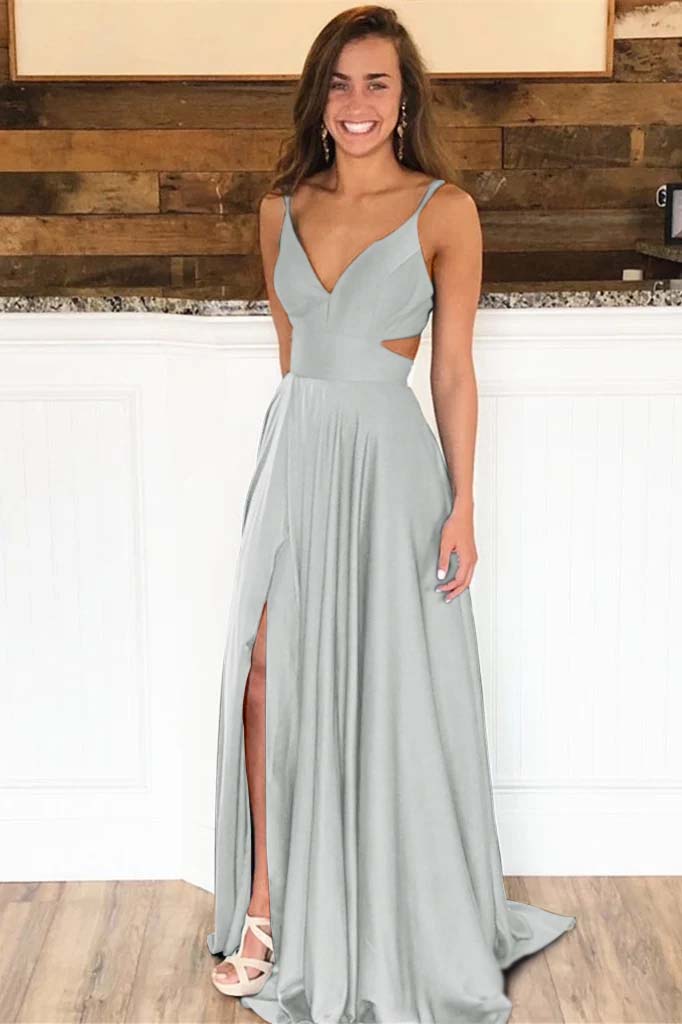 Newinlook Spaghetti-Straps Long Evening Dress Split