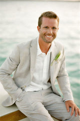 Newinlook Notched Lapel Casual Linen Beach Wedding Suit for Men