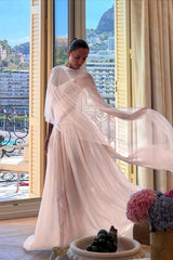 Strapless Sleeveless Long A Line Formal Dress With Pleated Tulle
