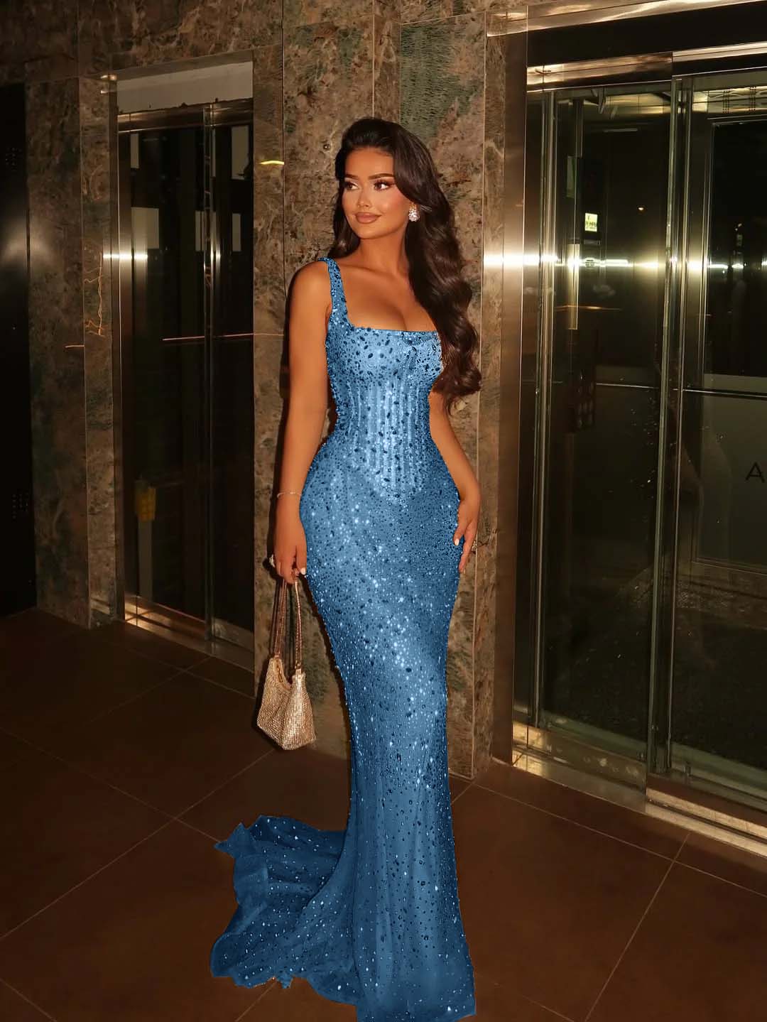 Spaghetti Strap Sleeveless Long Mermaid Formal Dress With Beading