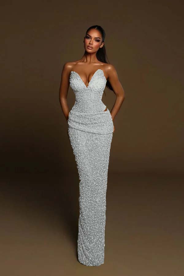 Strapless Sleeveless Long Mermaid Formal Dress With Pleated Beading