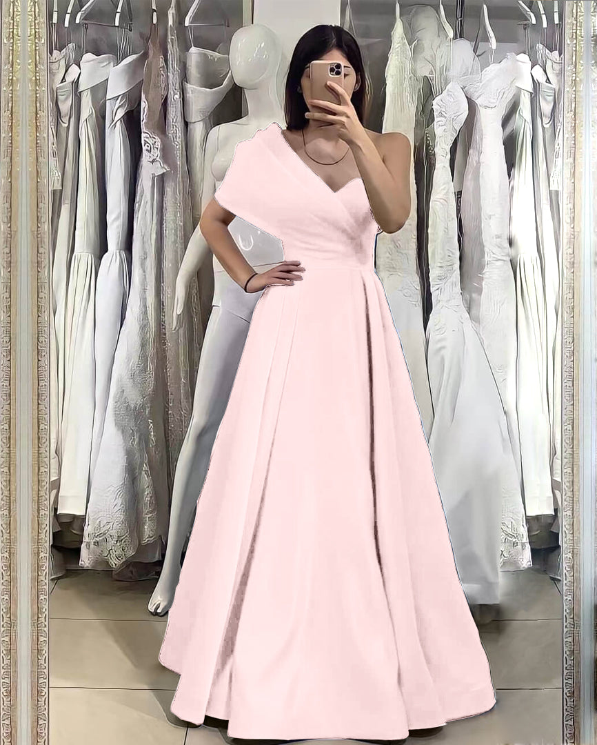 Newinlook Basics One Shoulder Elegant Off-The-Shoulder Royal Blue Evening Dress