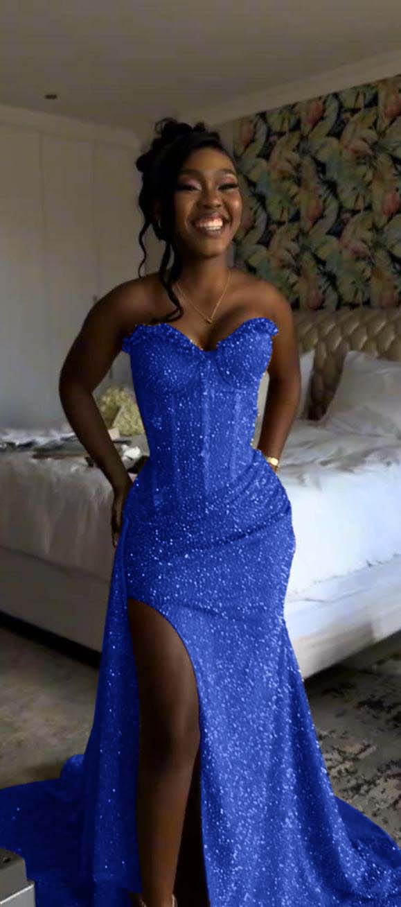 Sweetheart Sleeveless Long Mermaid Formal Dress With Split Sequin