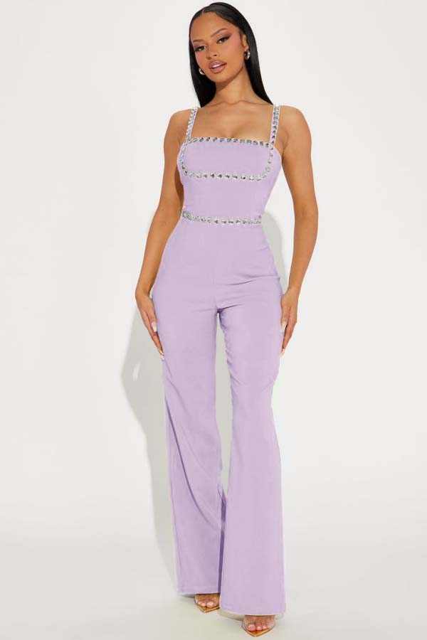 Newinlook Fashion Green Square Neck Spaghetti-Straps Slim Fit Jump Suit