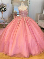 Off-Shoulder Pink Tulle Quinceanera Dress with Floral Applique & Beaded Sparkle Perfect for Sweet 16 & Birthday Galas